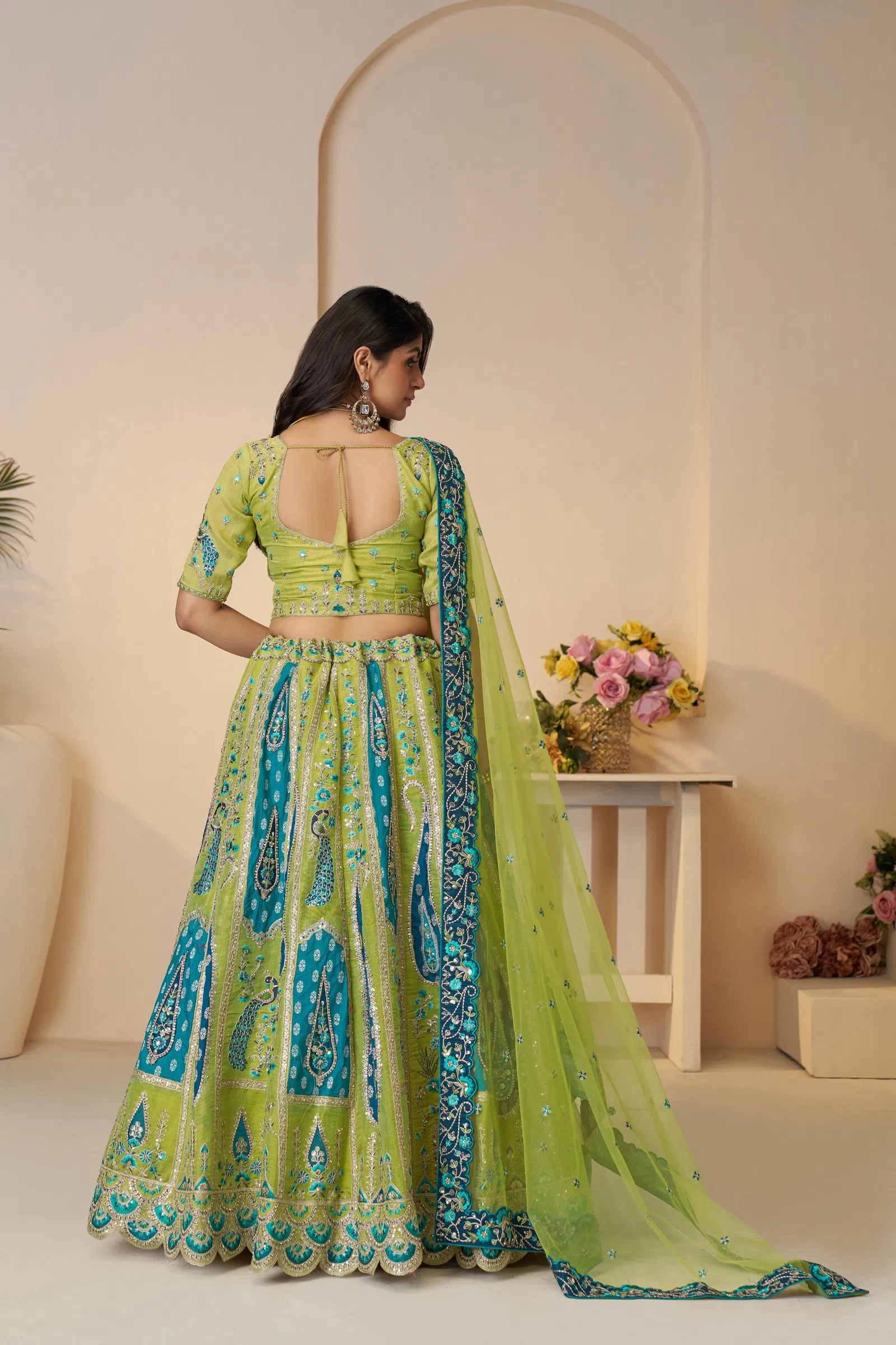 Kf 484 Green Banarasi Silk Embroidered Lehenga Choli Wholesale Online